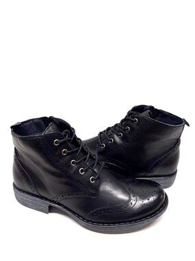 MIZ MOOZ LEATHER LACE UP OXFORD BOOTIE SIDE ZIP BLACK 37EU / 7US NEW B-15